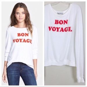 WILDFOX Bon Voyage. Sweatshirt White Red New With Tags Comfy Casual